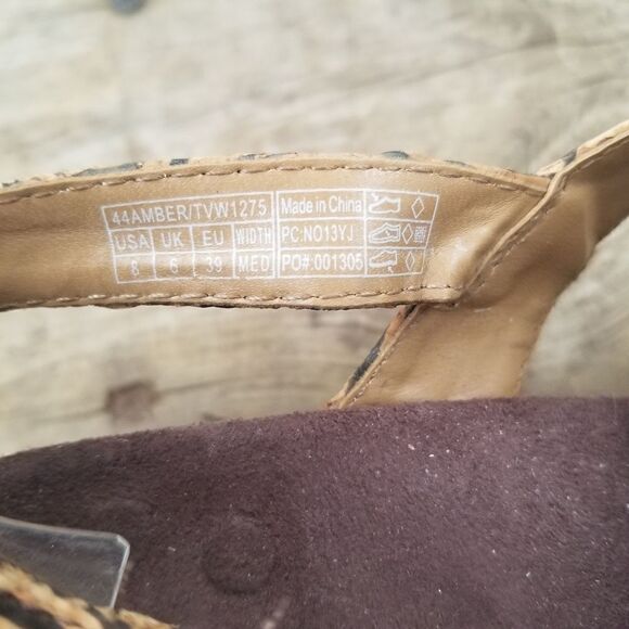 Vionic Orthaheel Amber Tan Black Swirl Faux Vegan Leather Strappy Sandals 8 - Picture 9 of 10